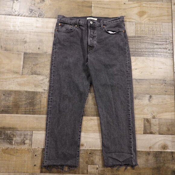 Levi's Jeans Wedgie Straight Crop Women's 32 Vintage Black Button Fly Red Tab - Picture 1 of 15
